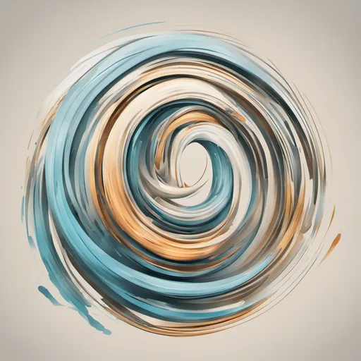 A loose blue and orange brushstroke spiral