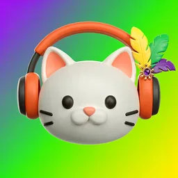 Cat with headphones icon, Carnival & Mardi Gras edition