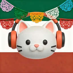 Cat with headphones icon, Independence Day (Mexico) edition