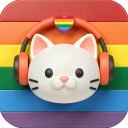 Cat with headphones icon, Pride Month edition