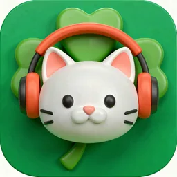 Cat with headphones icon, St Patrick’s Day edition